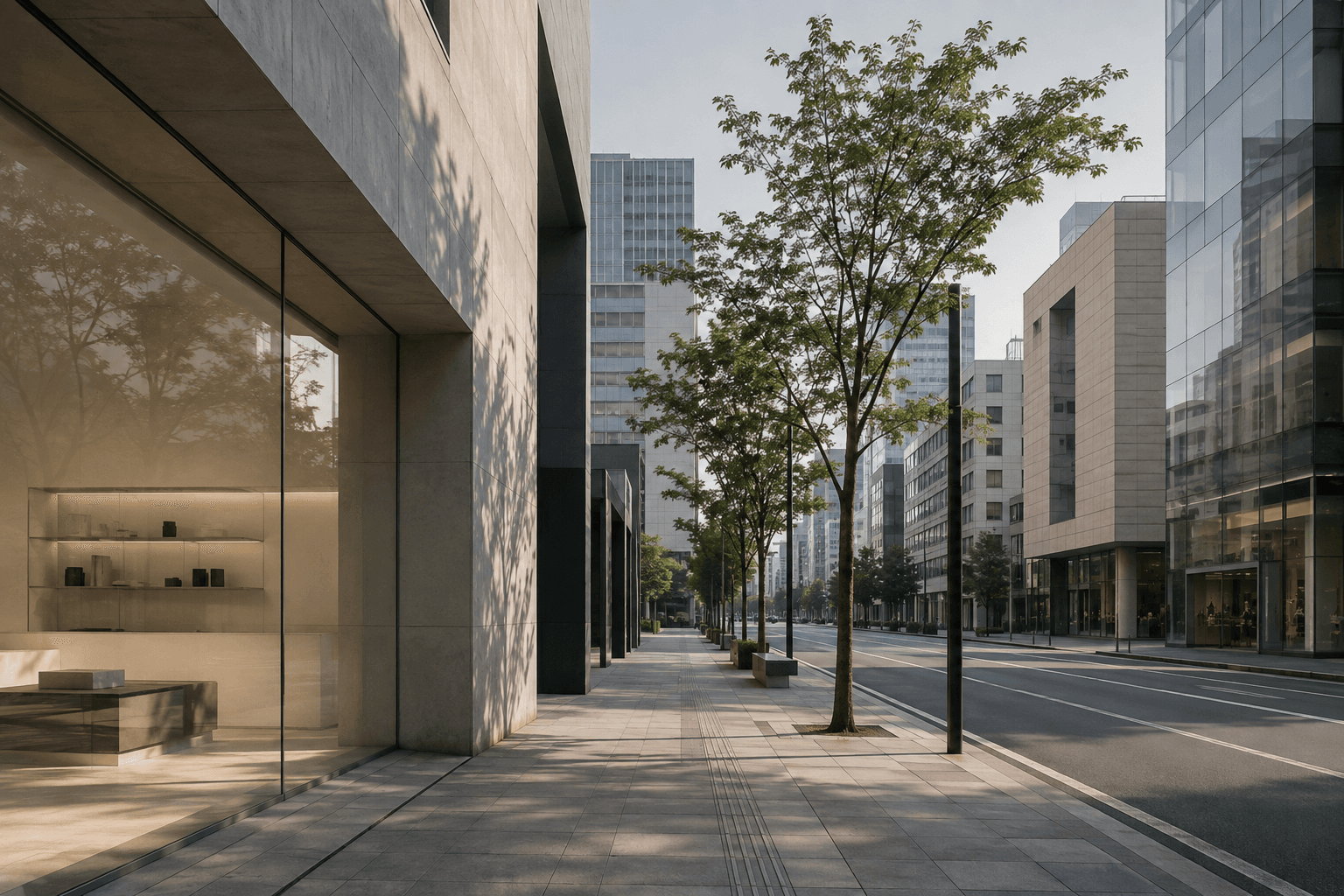 Contemporary street-level architecture in a Korean business district